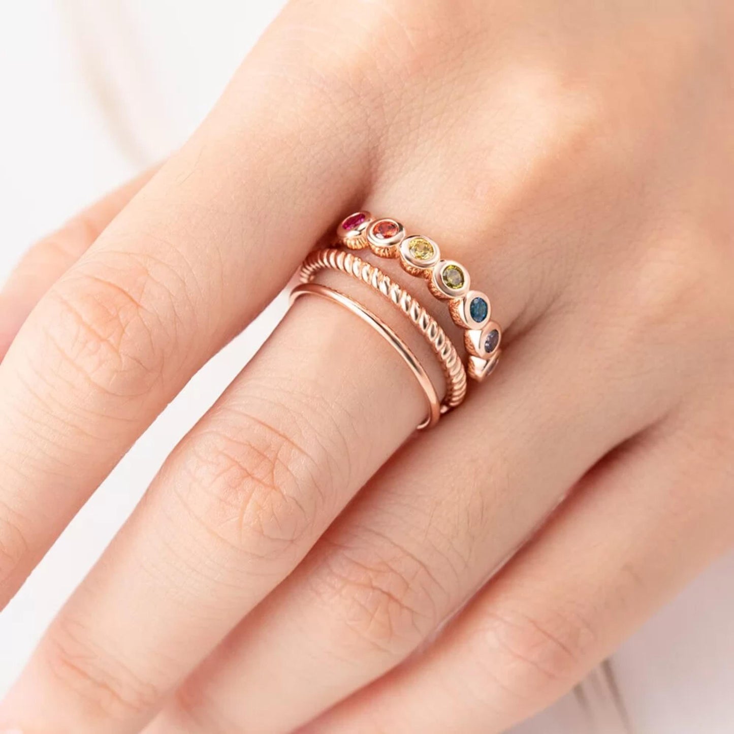 Multistone Rainbow Ring with Inner Engraving