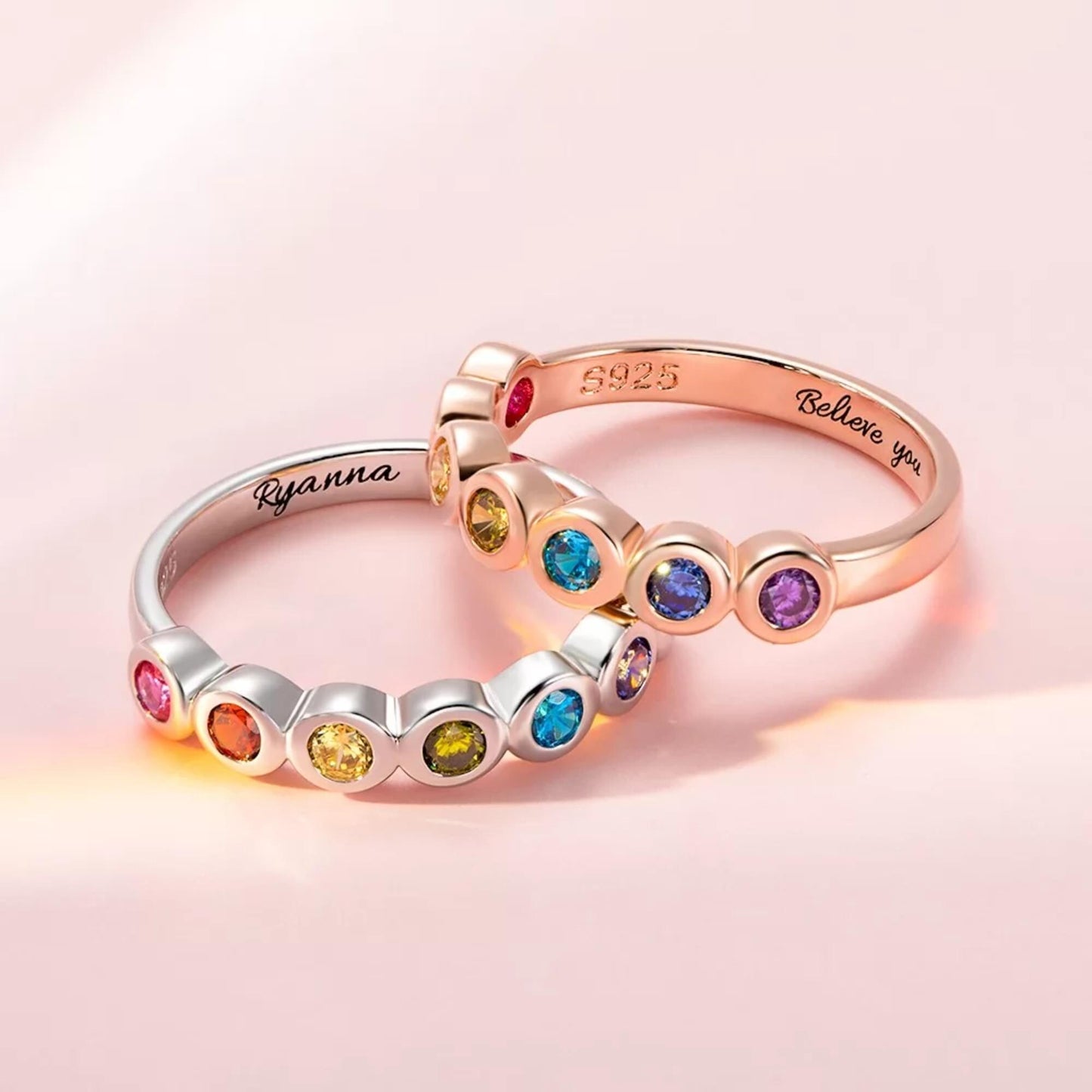 Multistone Rainbow Ring with Inner Engraving