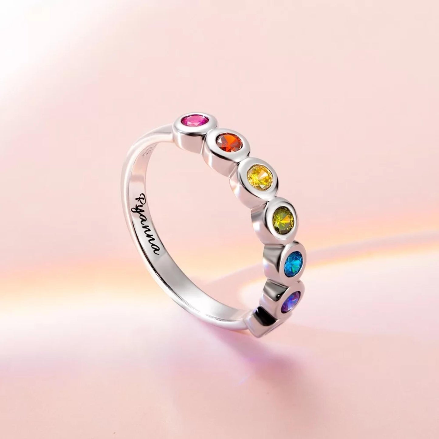Multistone Rainbow Ring with Inner Engraving