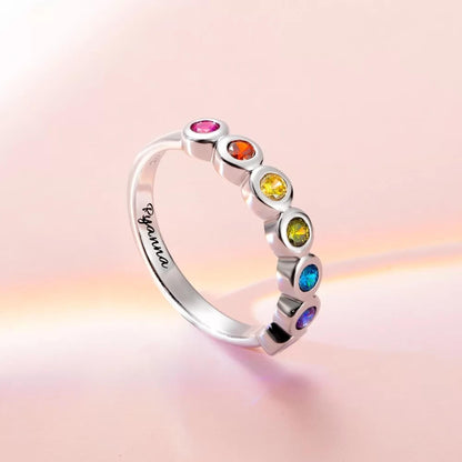 Multistone Rainbow Ring with Inner Engraving
