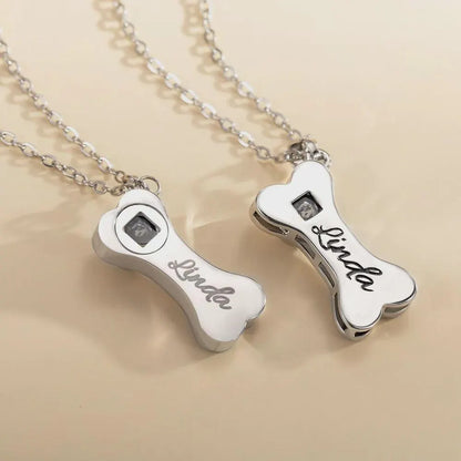 Dog Bone Projection Necklace with Photo & Paw Print