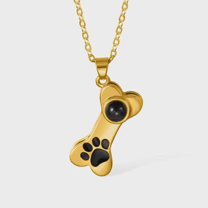 Dog Bone Projection Necklace with Photo & Paw Print