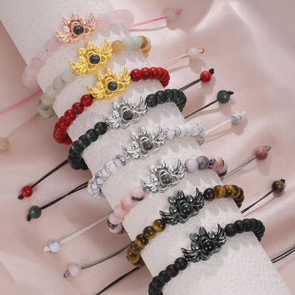 Custom Paw Print Photo Projection Bracelet with Stone Beads