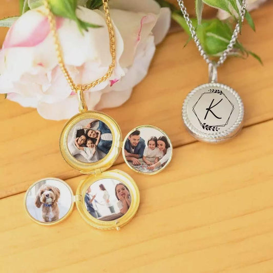 Custom Initial Four Photos Locket Necklace