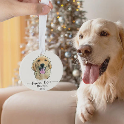Custom Round Pet Portrait Christmas Tree Ornament
