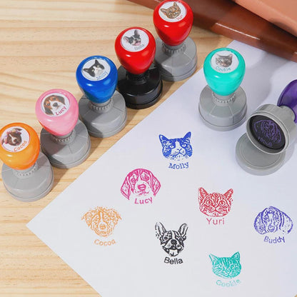 Custom Pet Portrait Self-Inking Stamp with Name