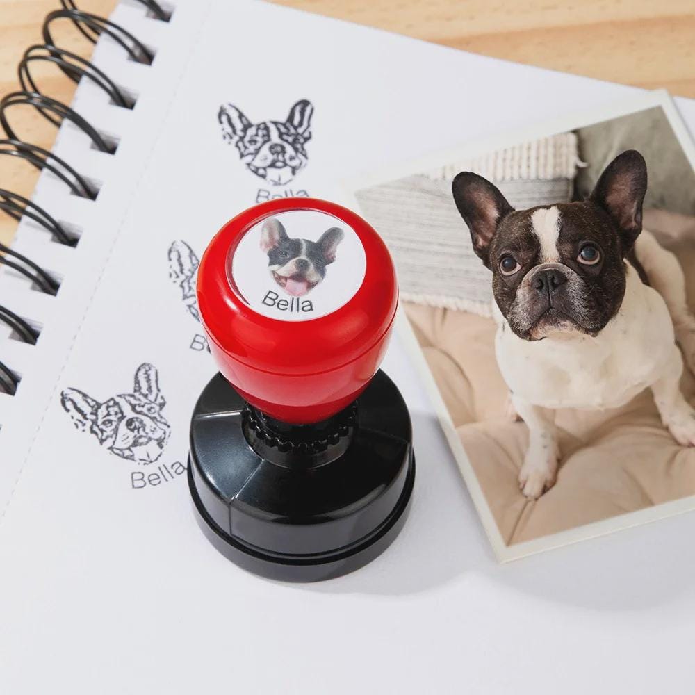 Custom Pet Portrait Self-Inking Stamp with Name