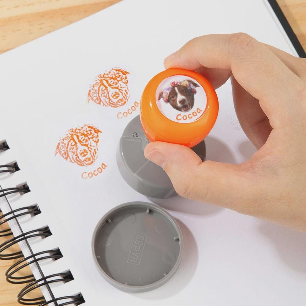 Custom Pet Portrait Self-Inking Stamp with Name