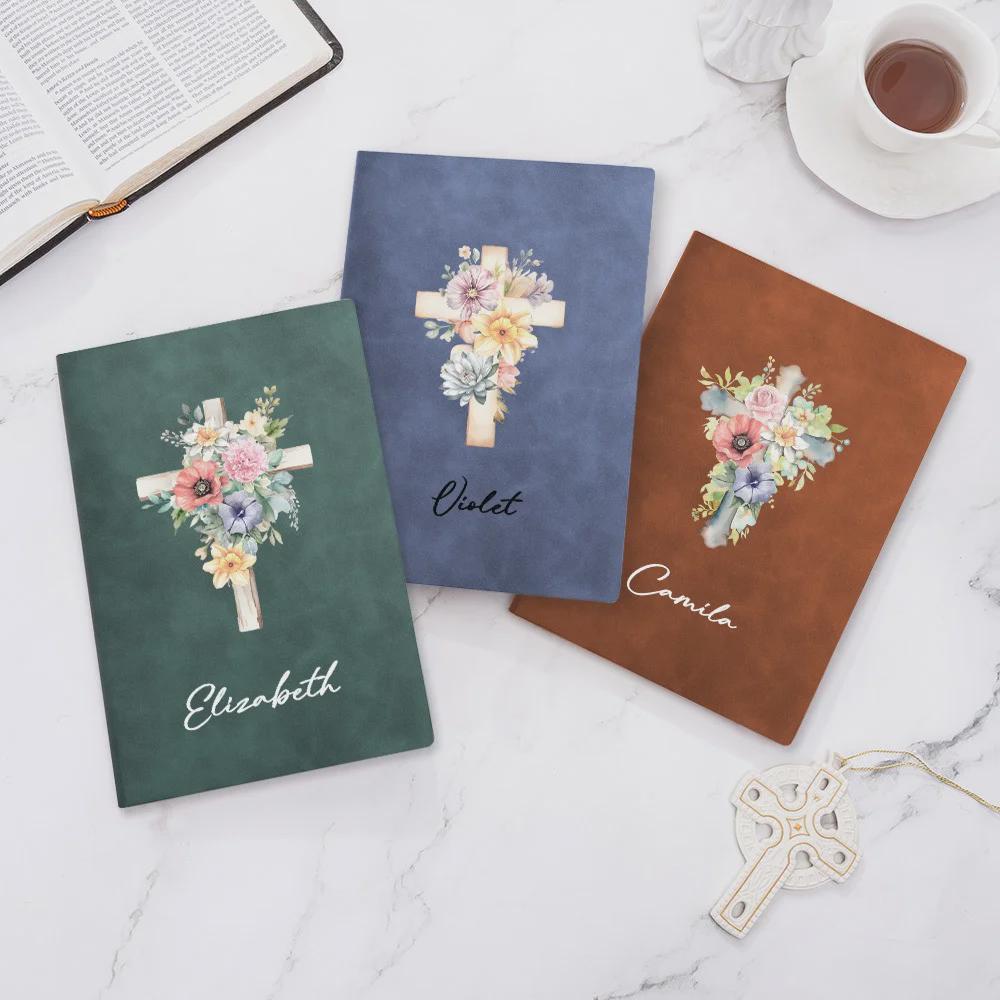 Personalized Prayer Notebook with Birth Flower Cross