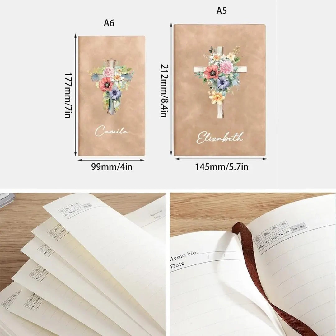 Personalized Prayer Notebook with Birth Flower Cross