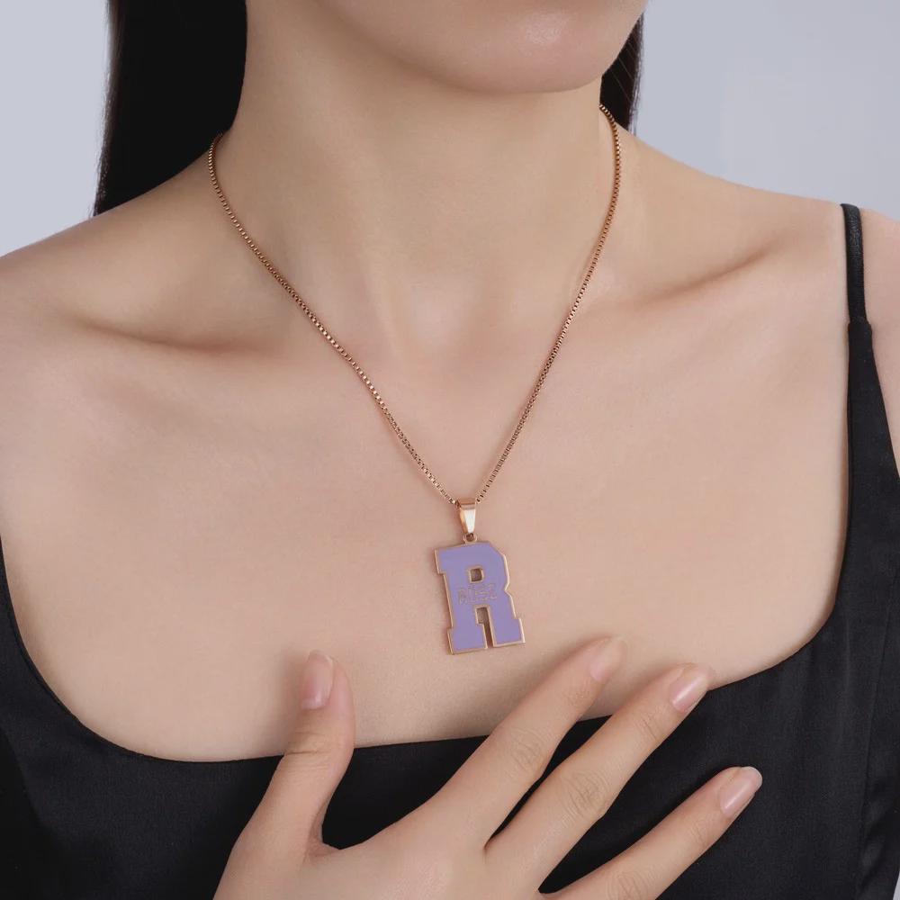 Custom Enamel Initial Necklace with Name