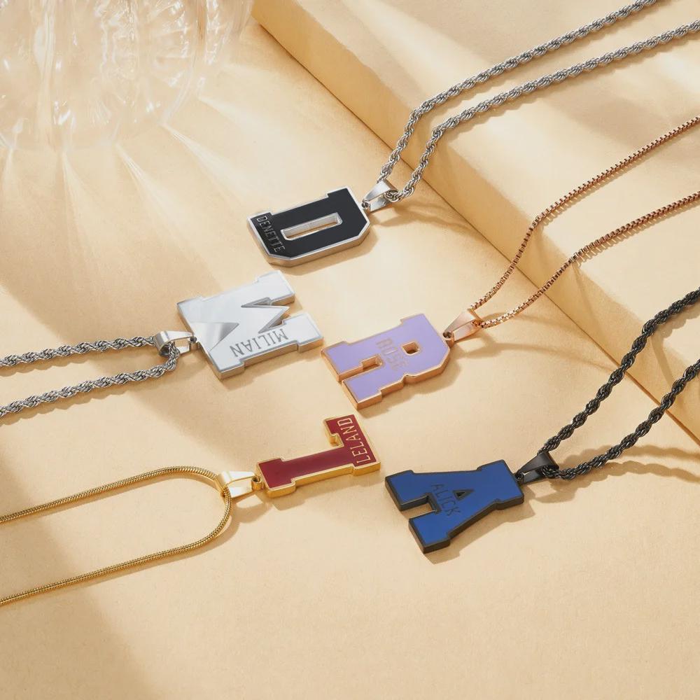 Custom Enamel Initial Necklace with Name
