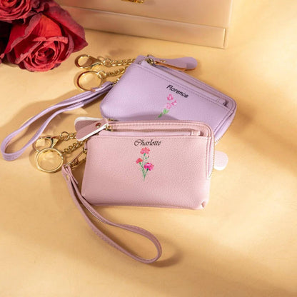 Name Watercolor Birth Flower Clutch Wallet