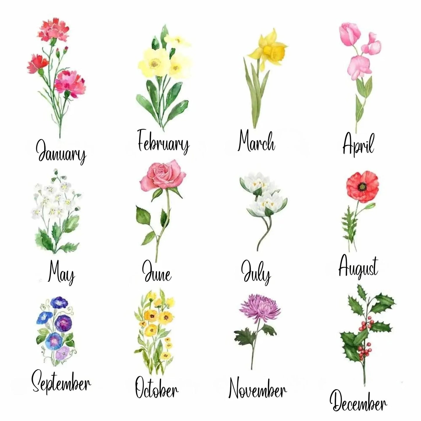 Name Watercolor Birth Flower Clutch Wallet