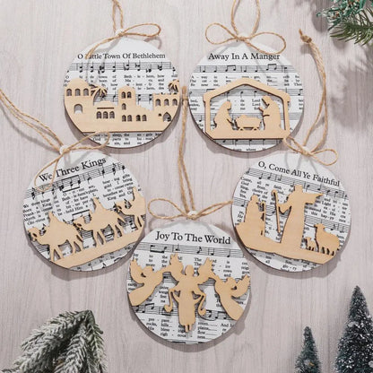Wooden Nativity Scene Christmas Tree Decoration