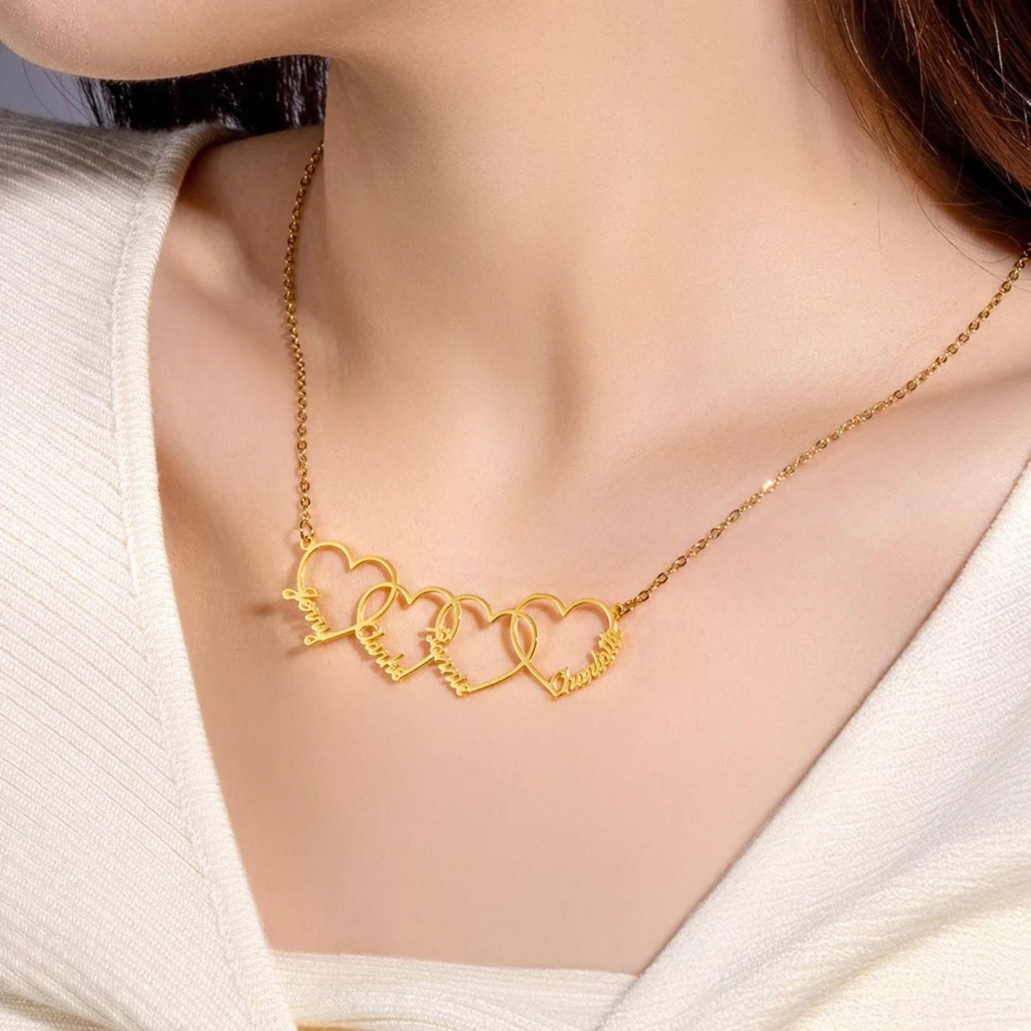 Multiple Interlocking Hearts Name Necklace