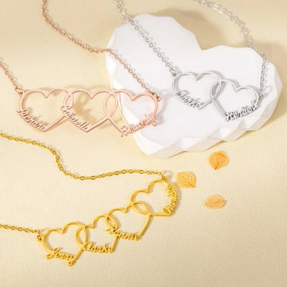 Multiple Interlocking Hearts Name Necklace