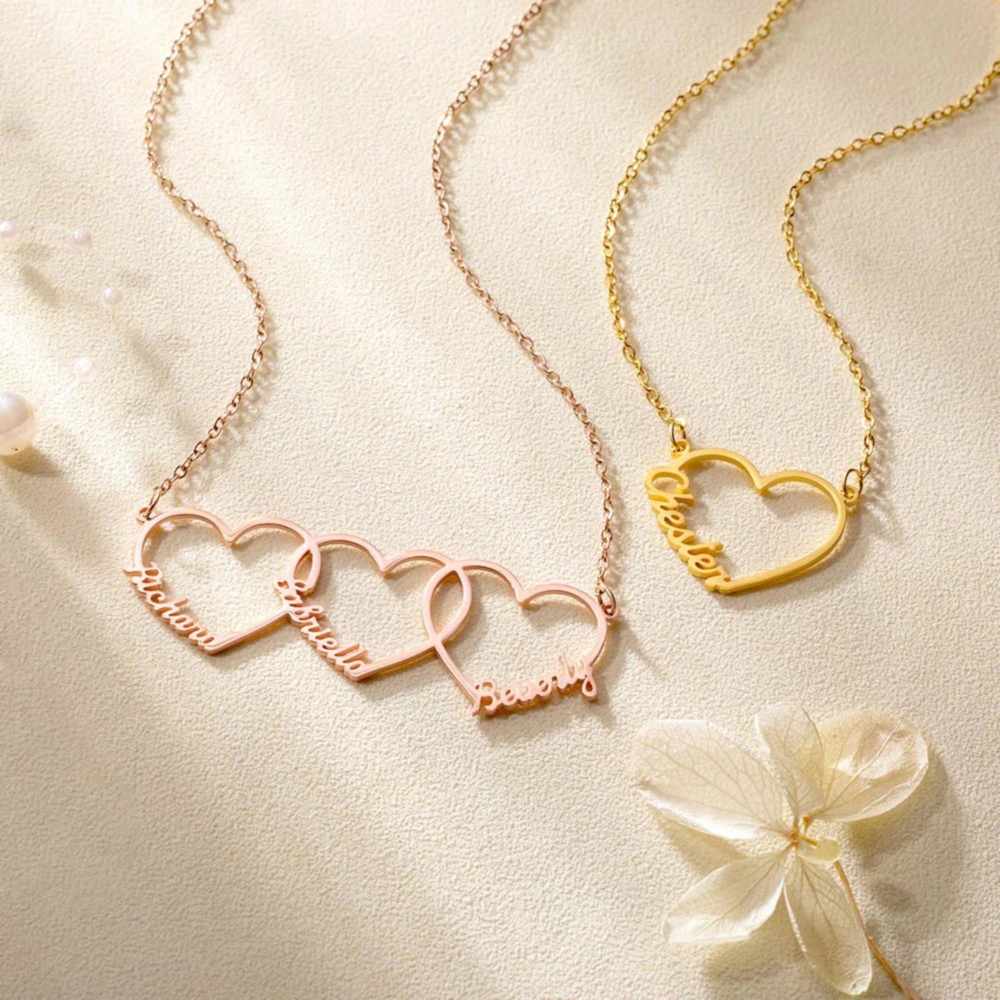 Multiple Interlocking Hearts Name Necklace