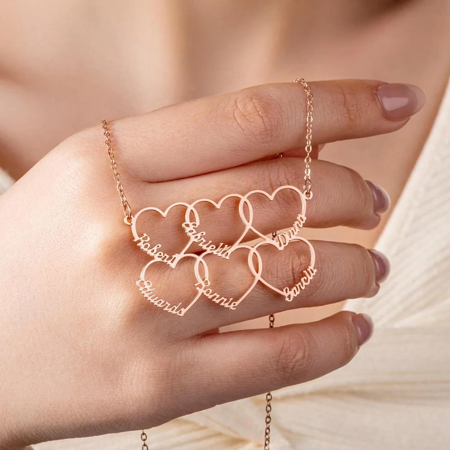 Multiple Interlocking Hearts Name Necklace