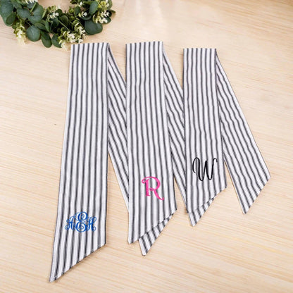 Embroidered Black Ticking Stripe Wreath Sash