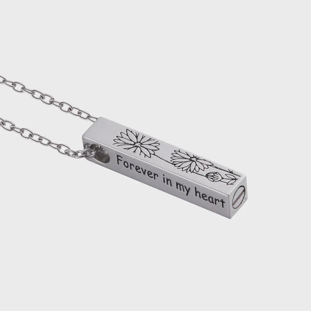 Urn Bar Necklace with Birth Flower and Custom Engravings