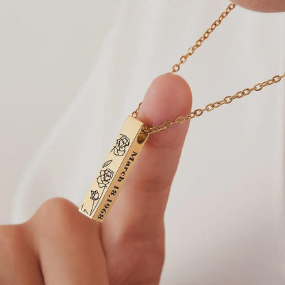 Urn Bar Necklace with Birth Flower and Custom Engravings