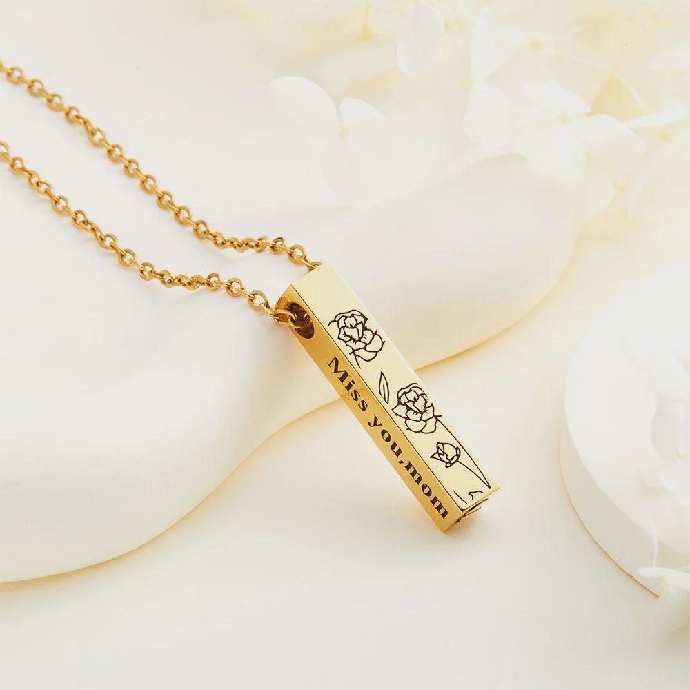 Urn Bar Necklace with Birth Flower and Custom Engravings