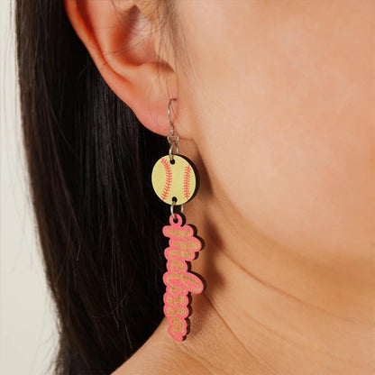 Personalized Name Wooden Sports Earrings