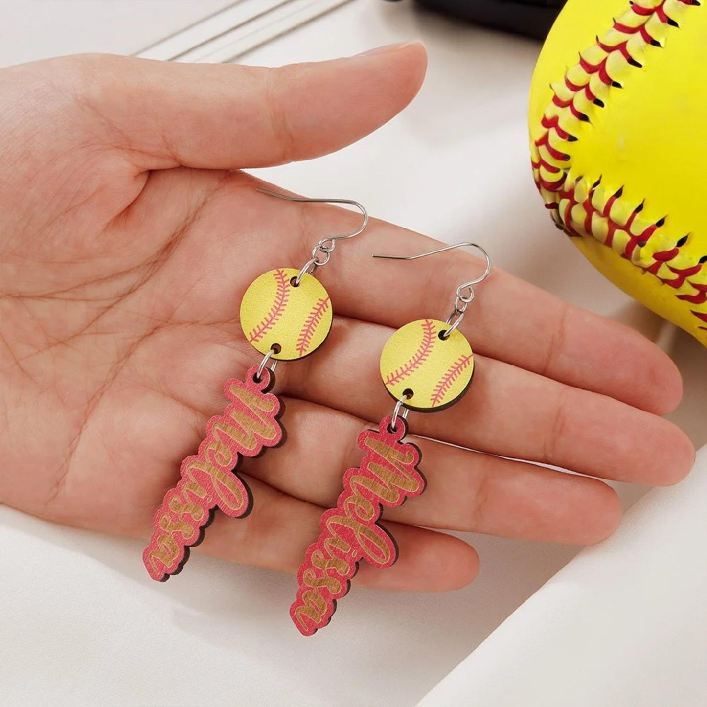 Personalized Name Wooden Sports Earrings