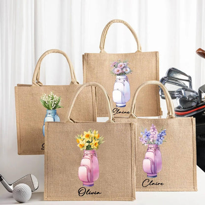 Custom Name Birth Flower Golf Bag Tote