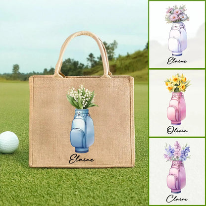 Custom Name Birth Flower Golf Bag Tote