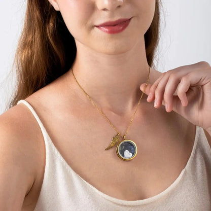 Photo Horse Hair Locket Necklace with Engraved Heart Charm
