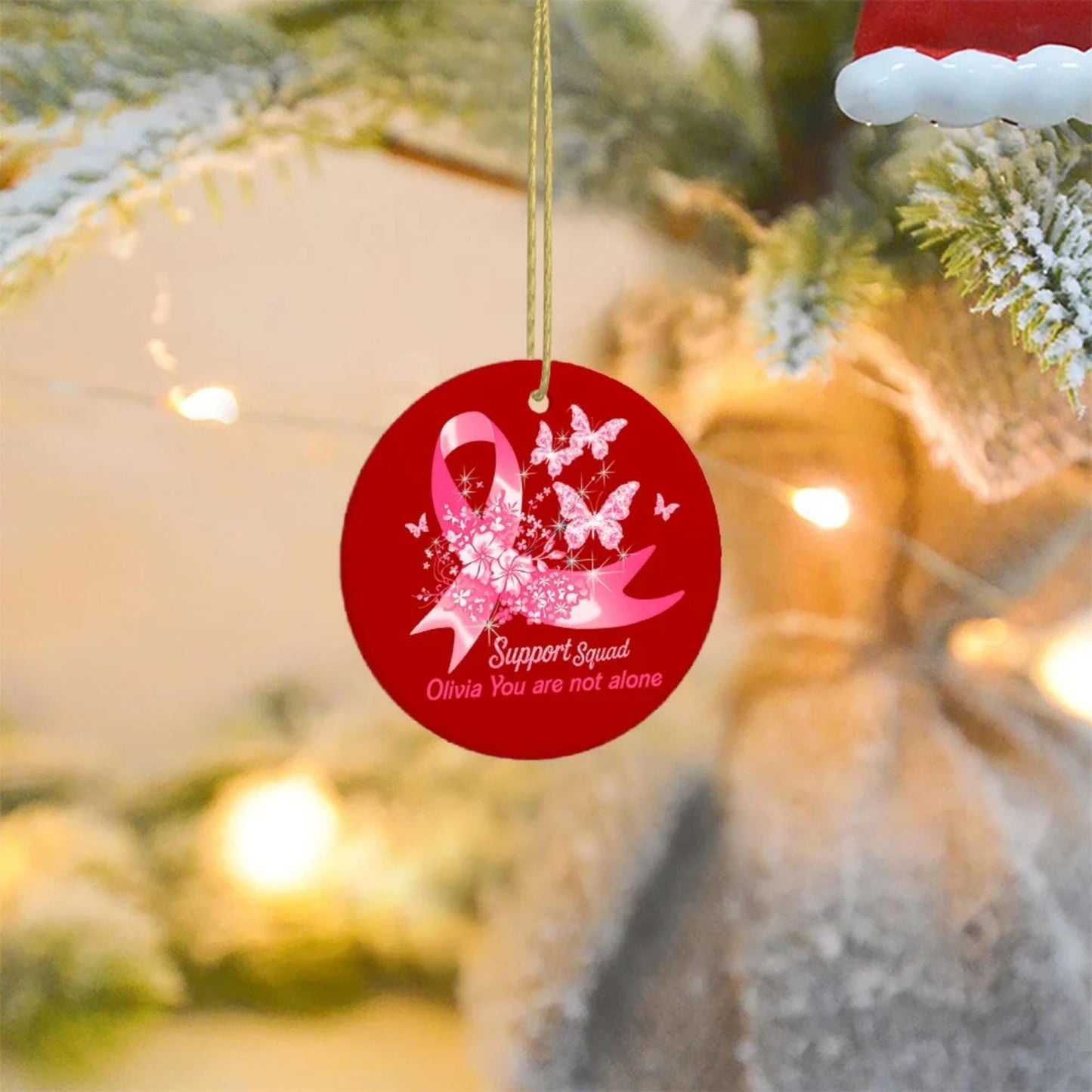 Custom Name Pink Ribbon Breast Cancer Awareness Christmas Tree Decor