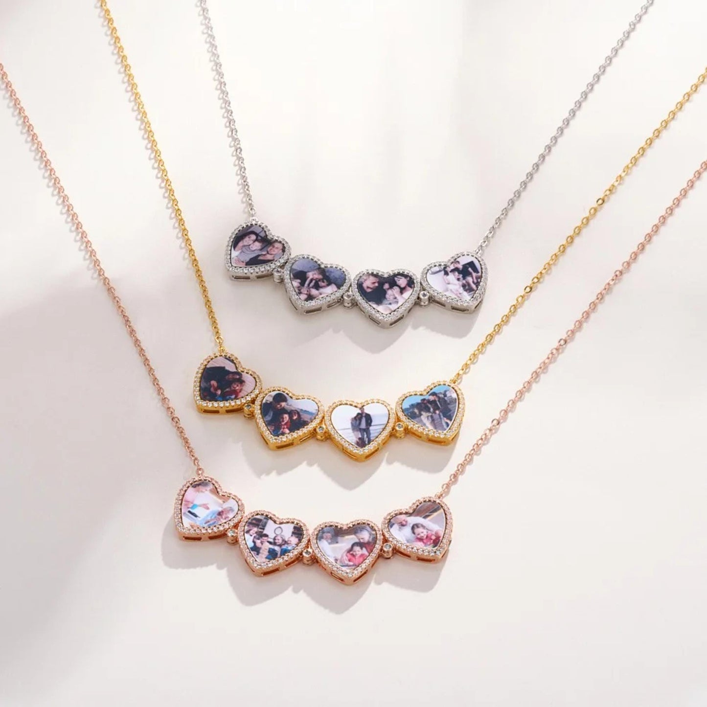 4 Heart Photos Clover Pendant Necklace