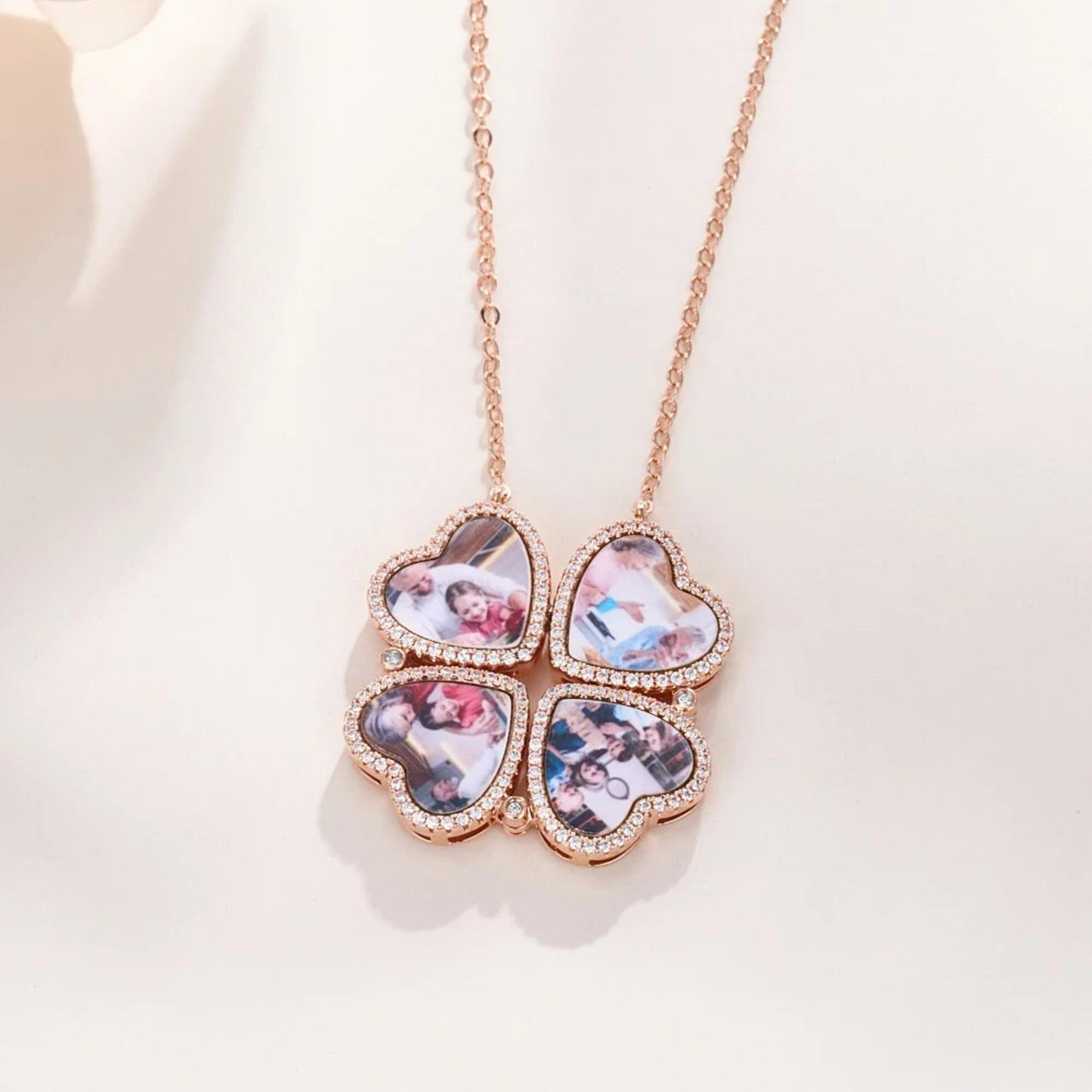 4 Heart Photos Clover Pendant Necklace