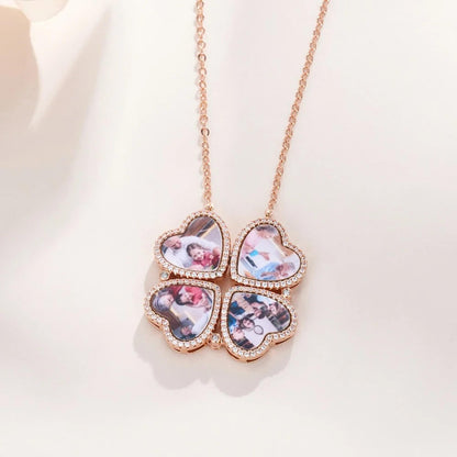 4 Heart Photos Clover Pendant Necklace