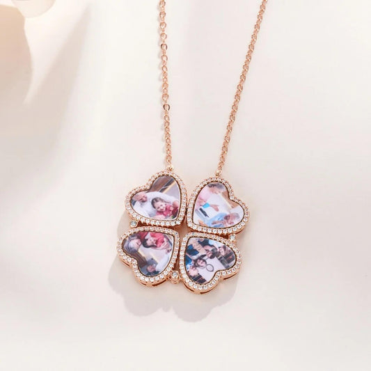 4 Heart Photos Clover Pendant Necklace