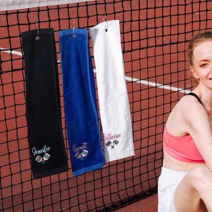 Personalized Embroidered Pickleball Sweat Towel with Hanging Clip