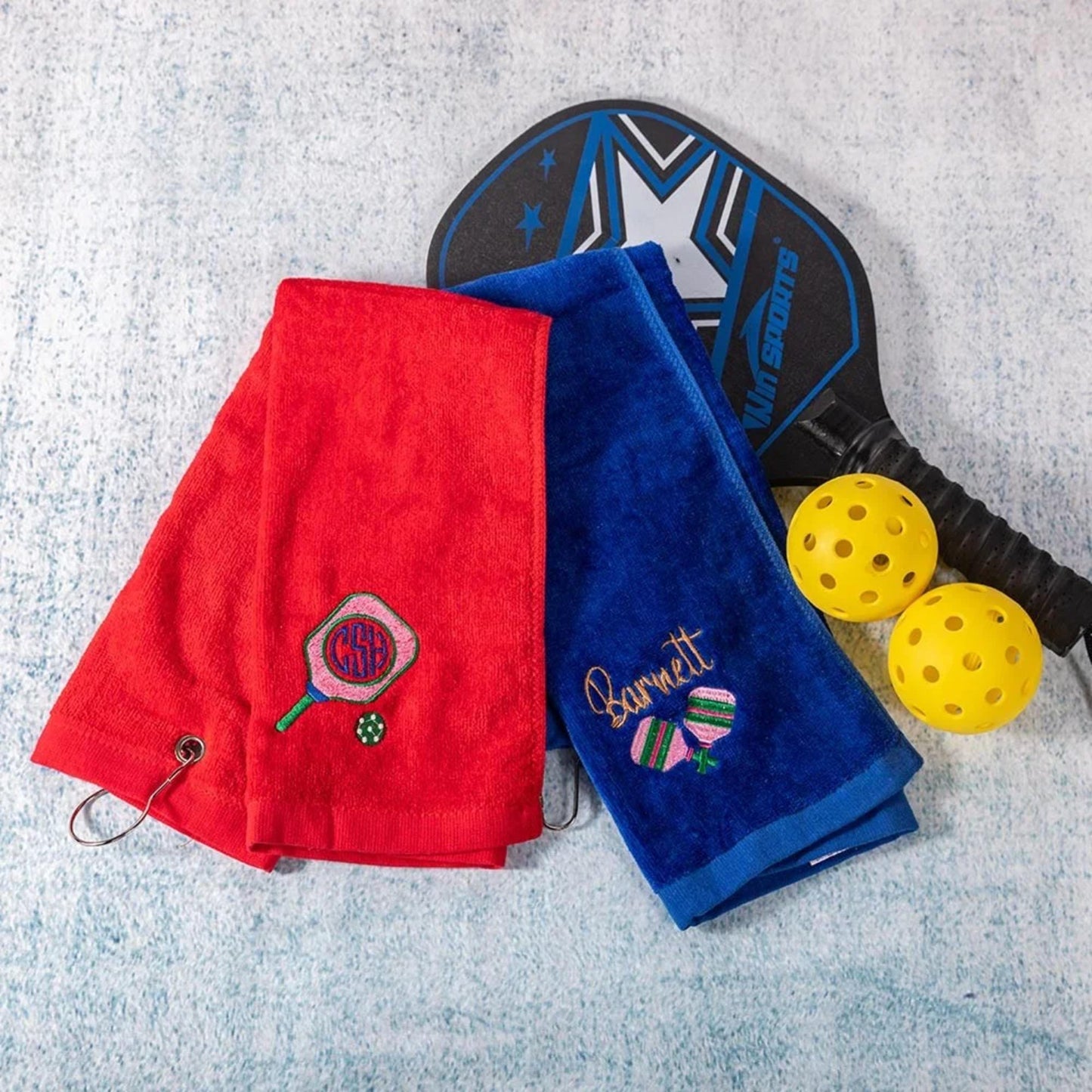 Personalized Embroidered Pickleball Sweat Towel with Hanging Clip