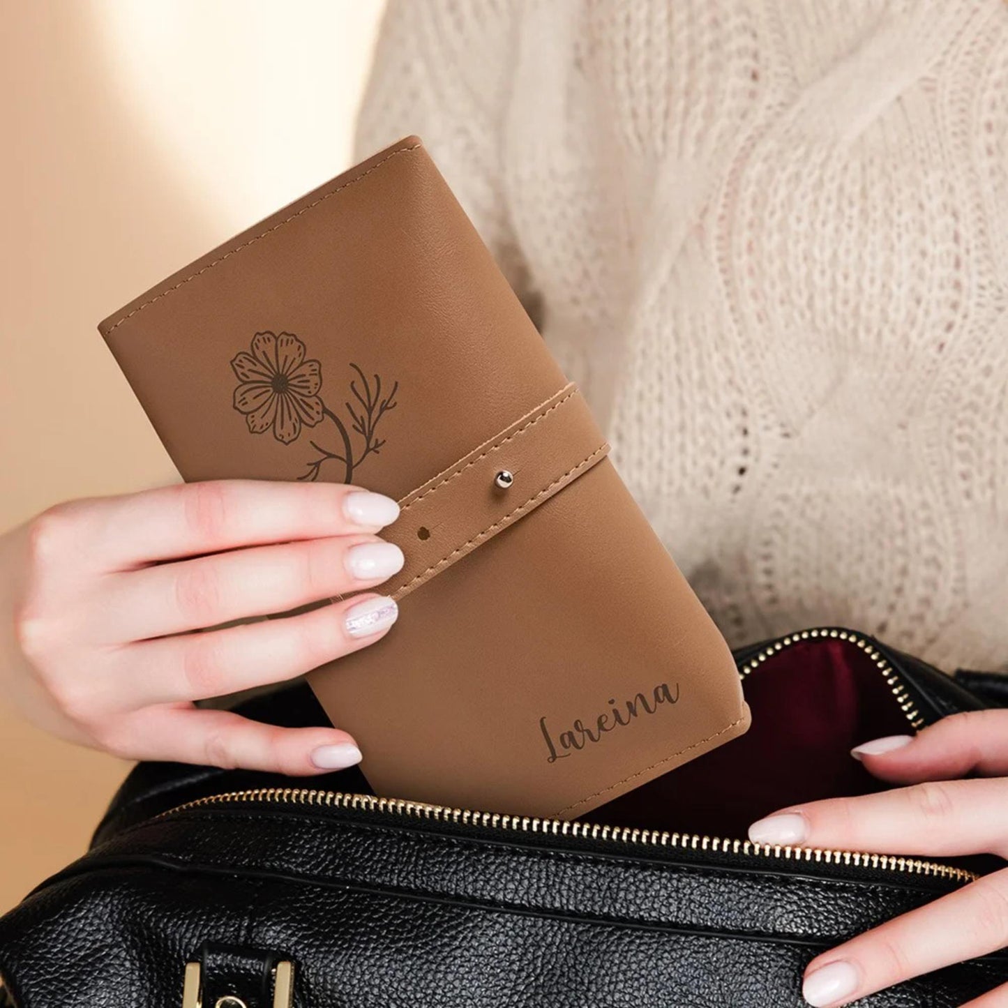 Personalized Birth Flower Travel Charger Cable Organizer