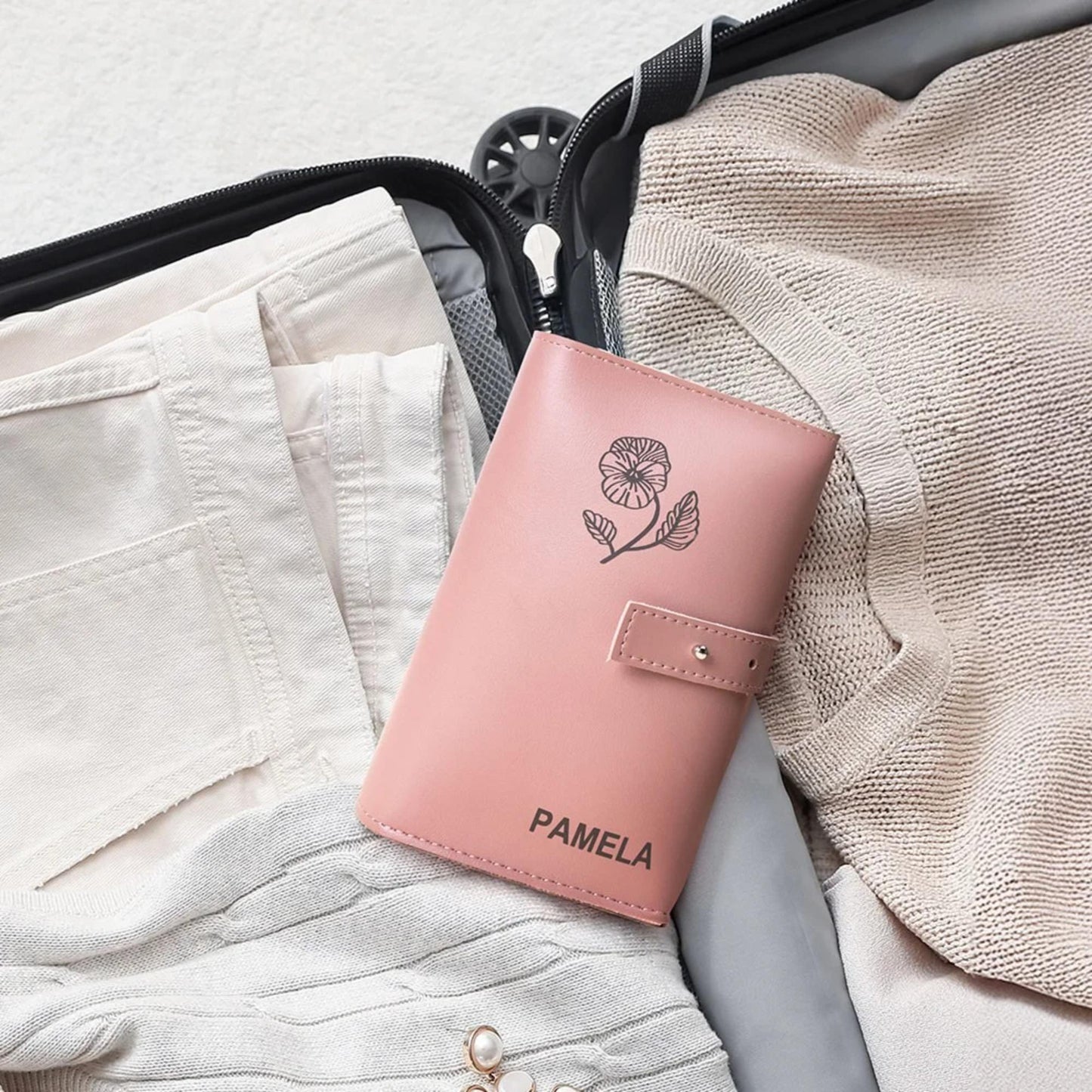 Personalized Birth Flower Travel Charger Cable Organizer