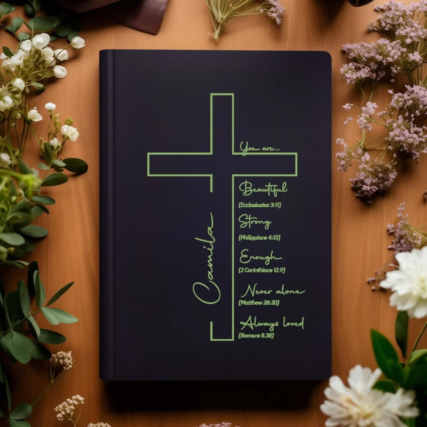 Name Cross and Bible Verse Hardcover Notebook