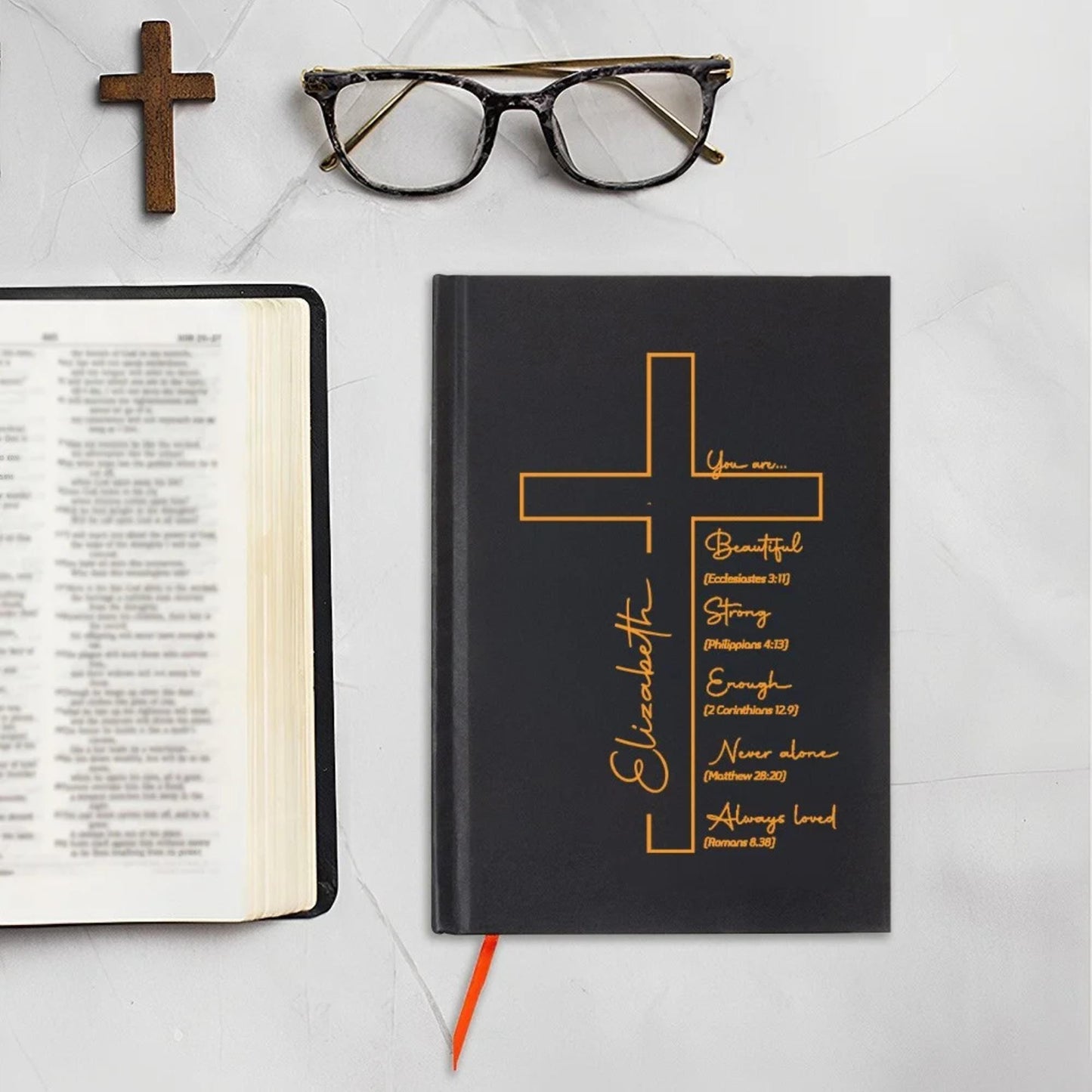 Name Cross and Bible Verse Hardcover Notebook