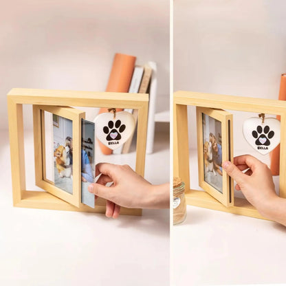 Wooden Pet Photo Frame with Paw Print Charm & Pet Ashes Jar