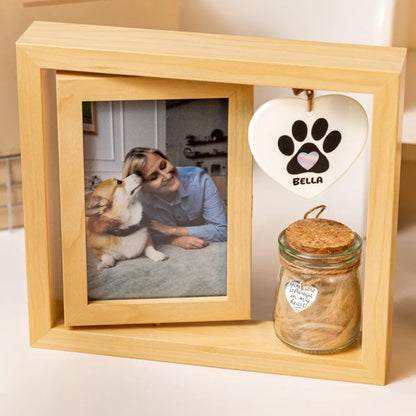 Wooden Pet Photo Frame with Paw Print Charm & Pet Ashes Jar