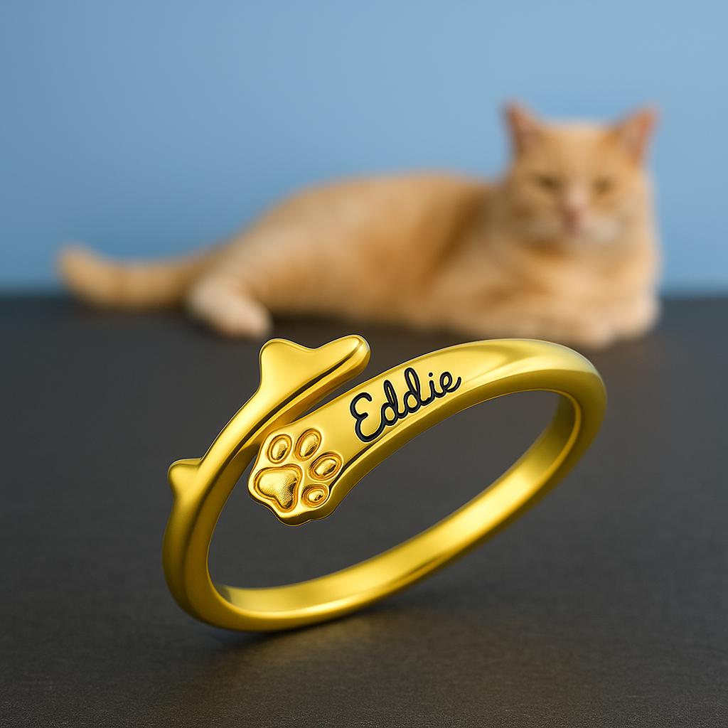 Personalized Name Cat Ears Adjustable Ring