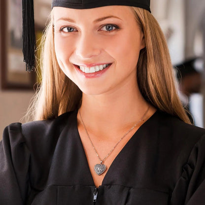 Graduation Cap Heart Locket Necklace with Photos