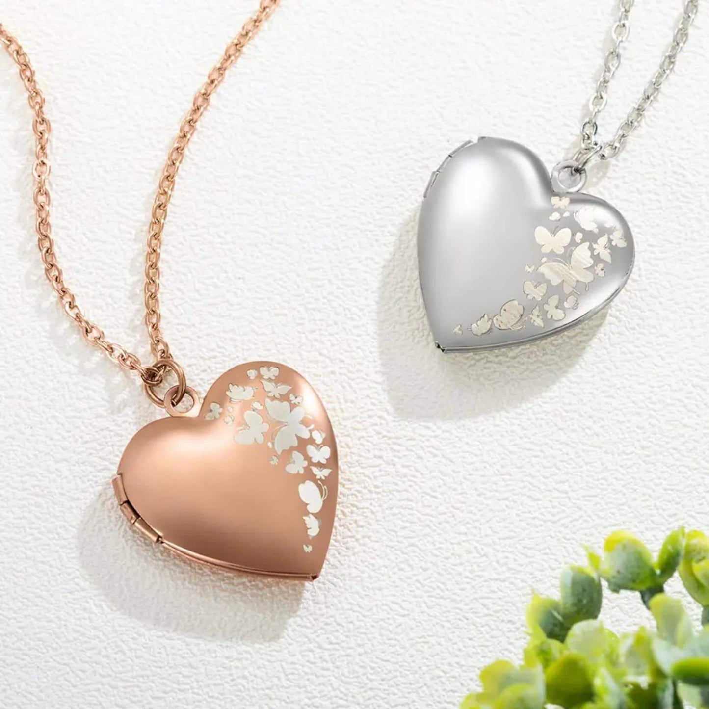 Personalized Heart Locket Necklace with Butterfly