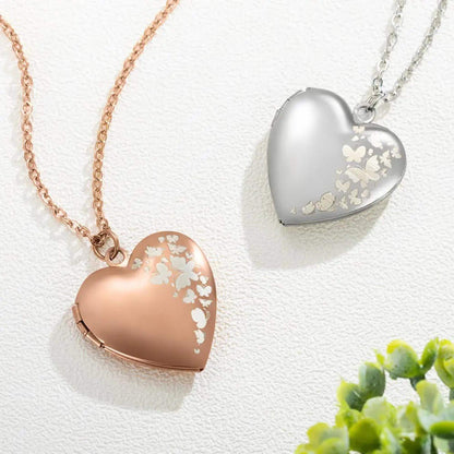 Personalized Heart Locket Necklace with Butterfly