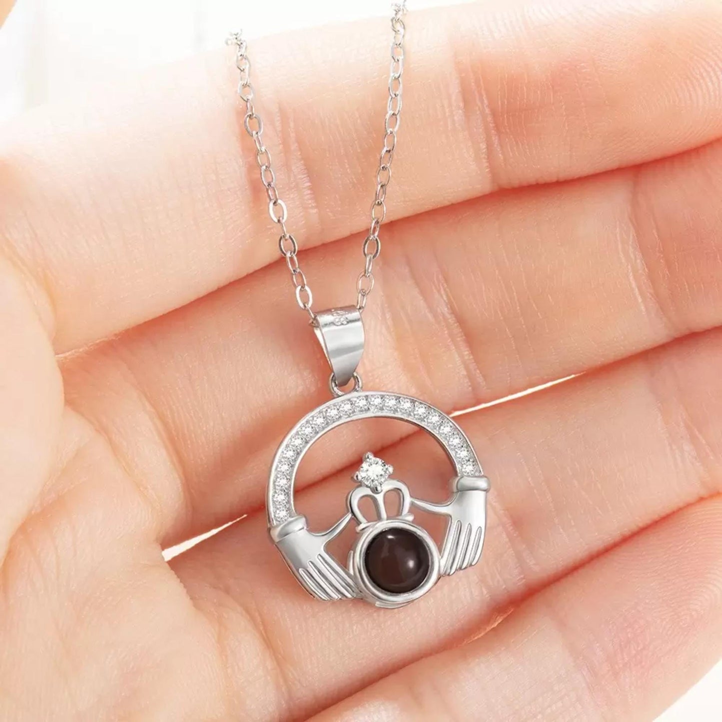 Personalized Claddagh Photo Projection Necklace